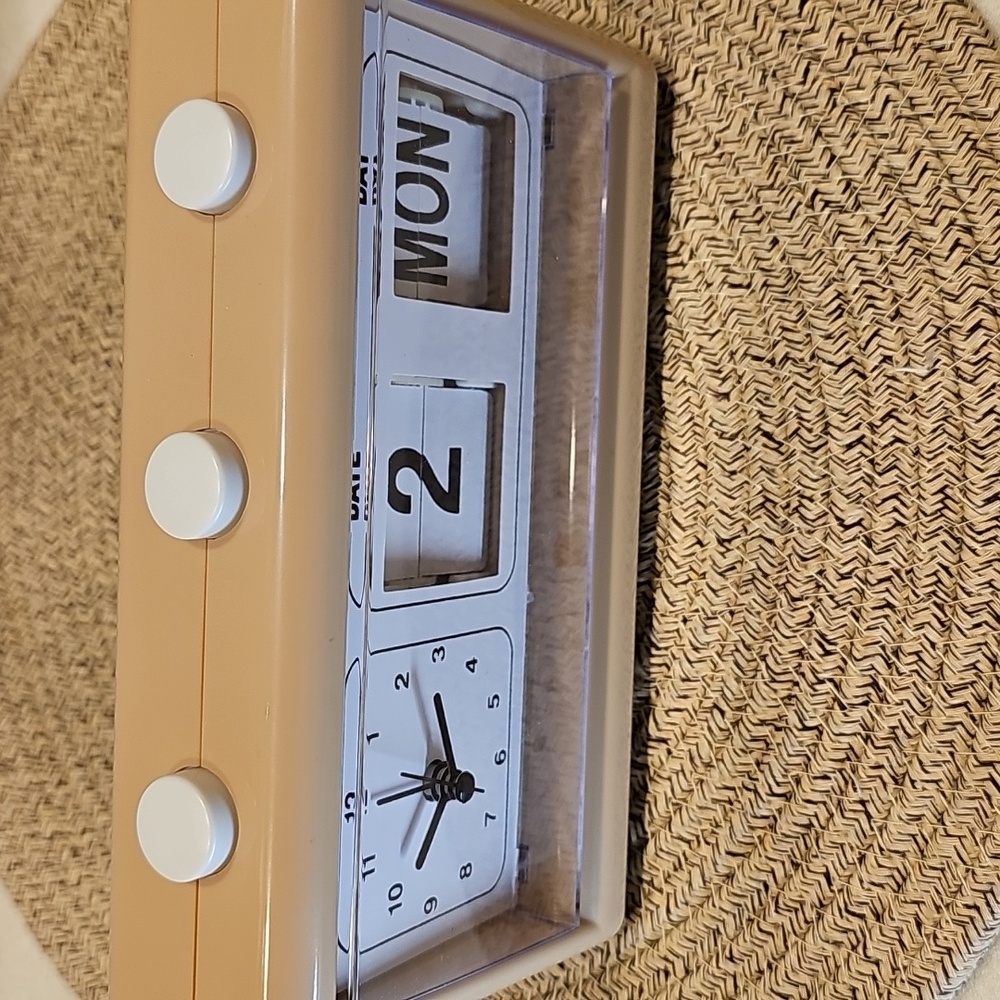 New Retro Alarm Clock With Flip Date Display Calendar In Tan Color - Picture 4 of 7
